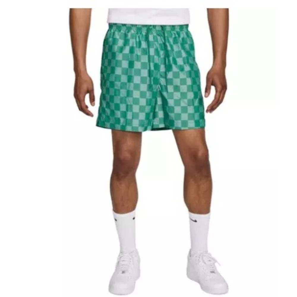 Nike‎ Club Shorts Mens S Green Checkerboard Woven Flow FN3098-365 Above Knee New